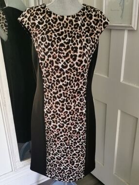 Womens StudioOne Careerwear Sheath Leopard PrintPanel Cocktail Sheath Dress 10